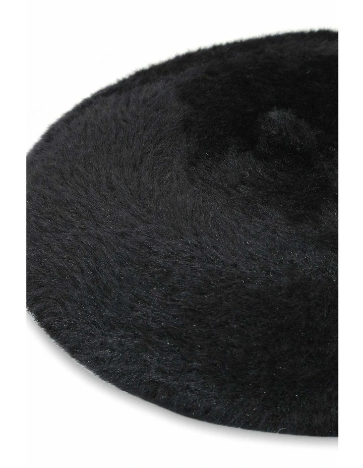 Paris Faux-Fur Knit Beret in Black image 5