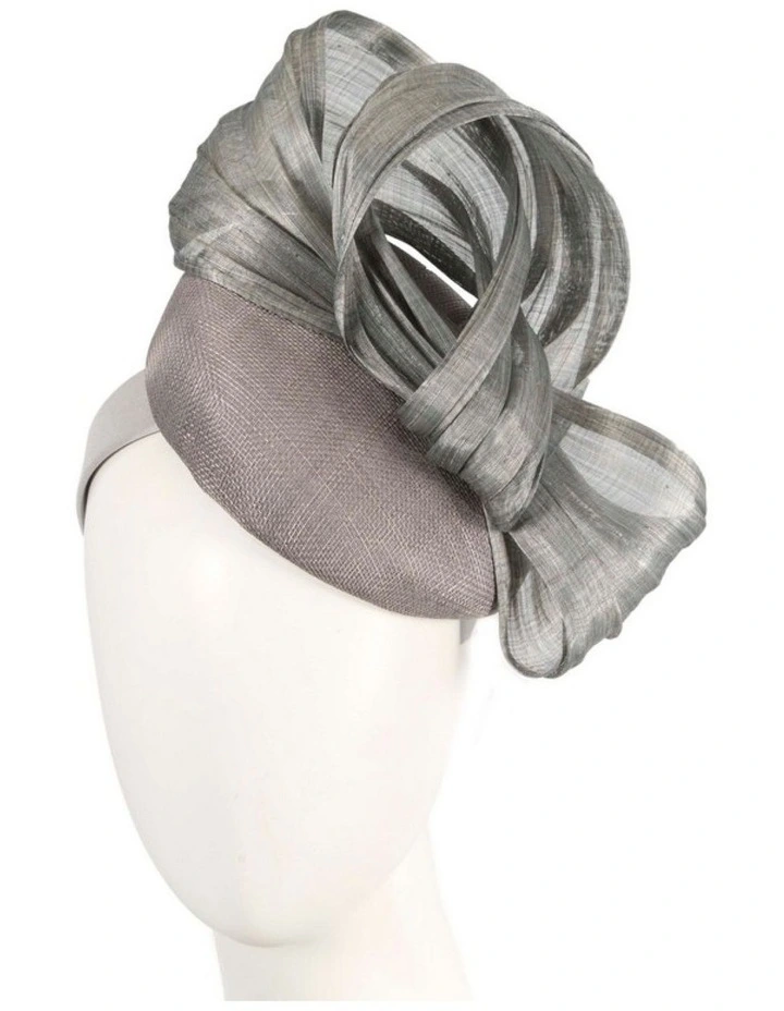 Silver pillbox fascinator with silk abaca bow by Fillies Collection S307S image 2