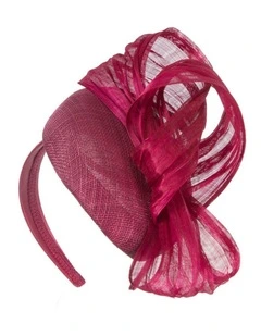 Fillies Collection Wine Pillbox Fascinator with Silk Abaca Bow S307W