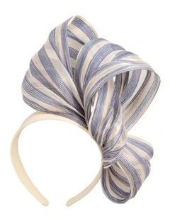 Fillies Collection Cream & Blue Silk Abaca Fascinator with Sculptural Bow S347CBL