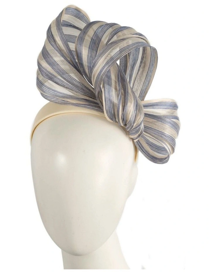 Fillies Collection Cream & Blue Silk Abaca Fascinator with Sculptural Bow S347CBL image 2