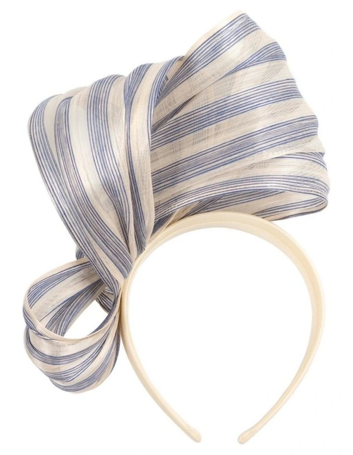 Fillies Collection Cream & Blue Silk Abaca Fascinator with Sculptural Bow S347CBL image 4