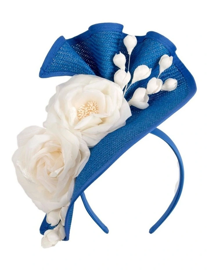 Fillies Collection navy and blue racing fascinator with cream flower S315RBC image 1