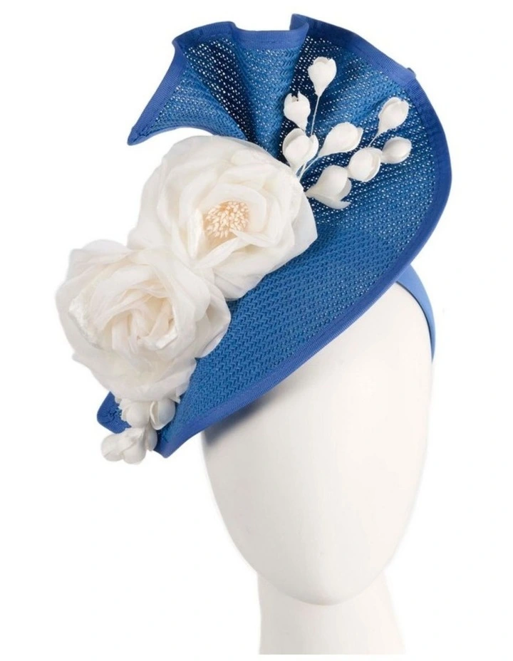 Fillies Collection navy and blue racing fascinator with cream flower S315RBC image 2