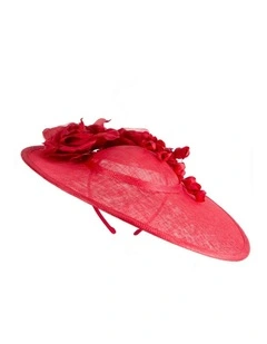 Max Alexander large red sinamay fascinator hatinator with flowers MA959R