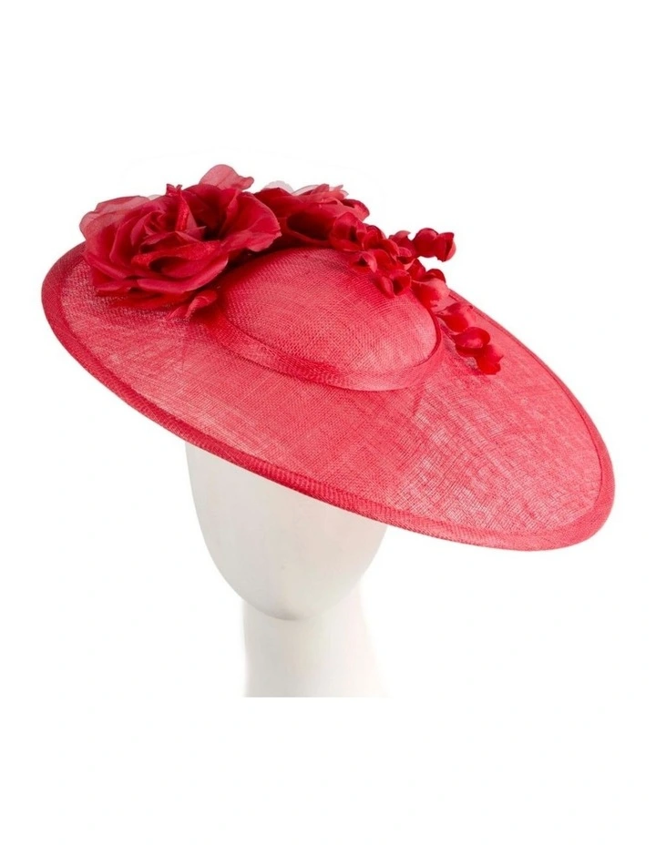 Max Alexander large red sinamay fascinator hatinator with flowers MA959R image 2