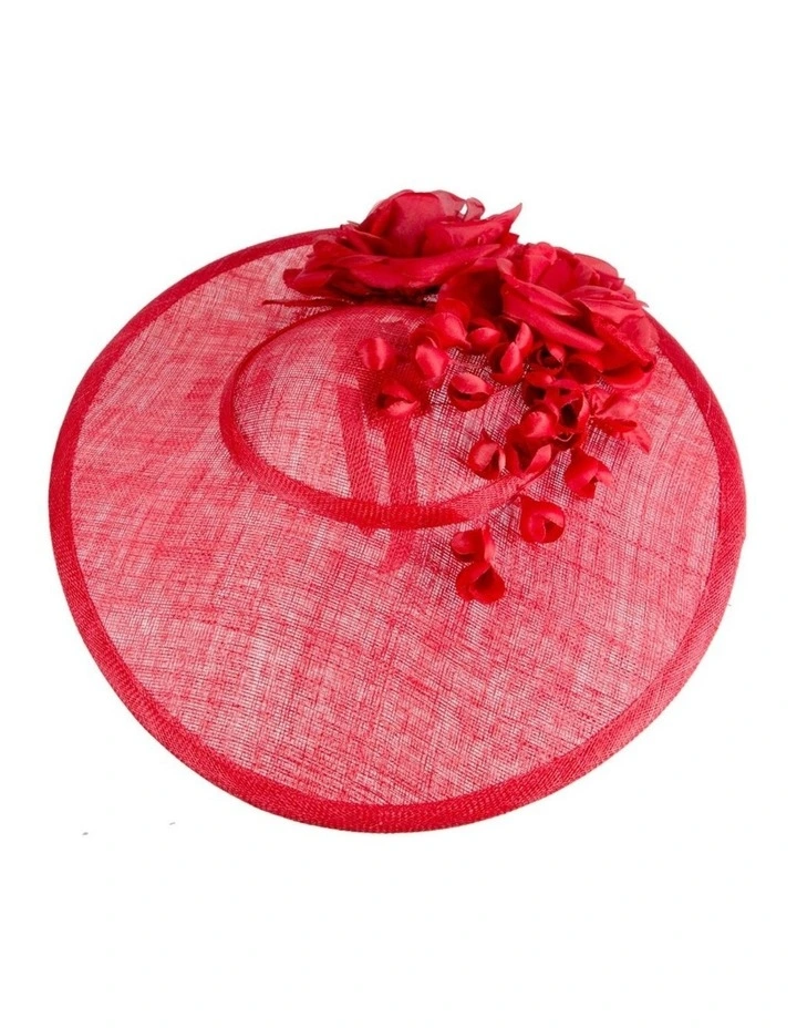 Max Alexander large red sinamay fascinator hatinator with flowers MA959R image 3