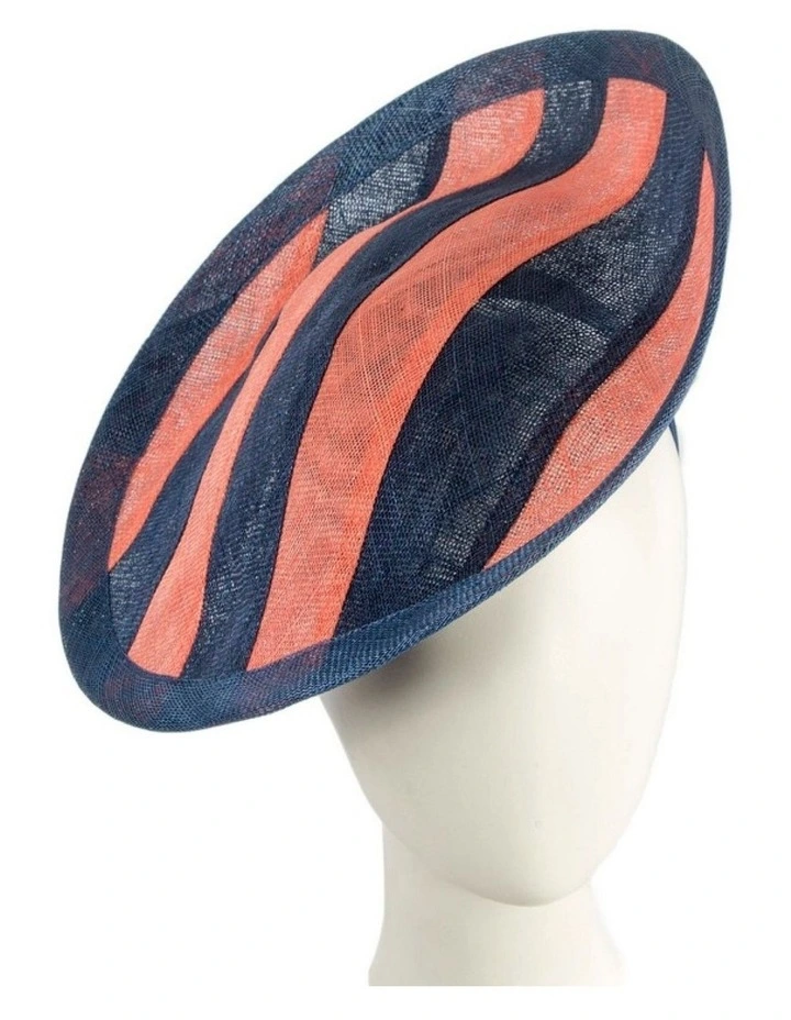 Max Alexander navy and coral sinamay stripe racing fascinator MA908NC image 2