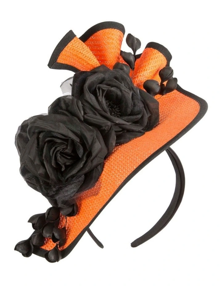 Fillies Collection orange and black racing fascinator S315ORB image 1