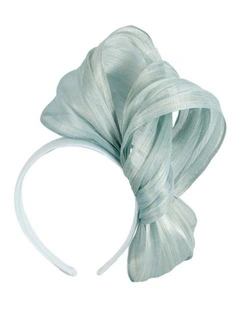 Light Blue Silk Abaca Fascinator with Sculptural Bow by Fillies Collection S347LBL