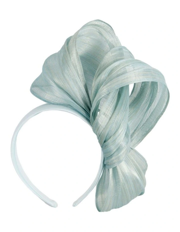 Light Blue Silk Abaca Fascinator with Sculptural Bow by Fillies Collection S347LBL image 1