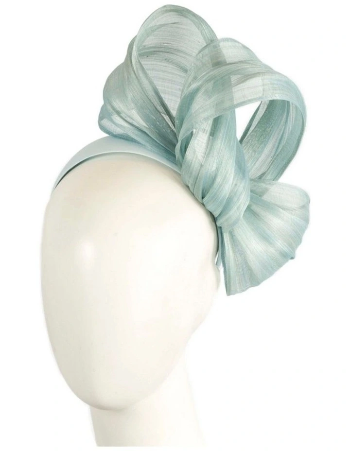 Light Blue Silk Abaca Fascinator with Sculptural Bow by Fillies Collection S347LBL image 2