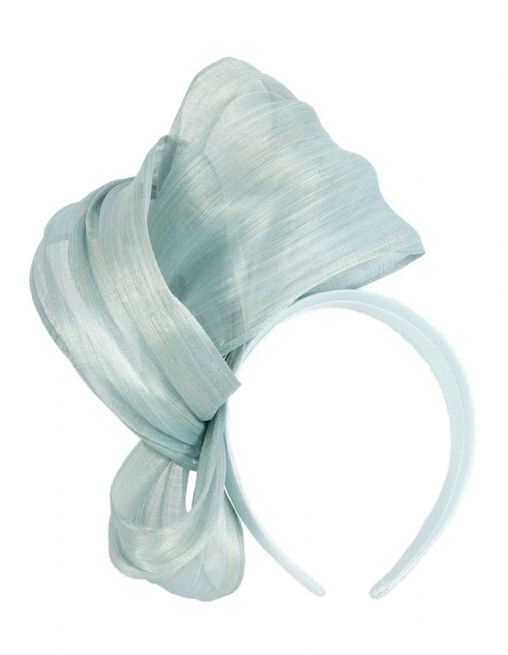 Light Blue Silk Abaca Fascinator with Sculptural Bow by Fillies Collection S347LBL image 4