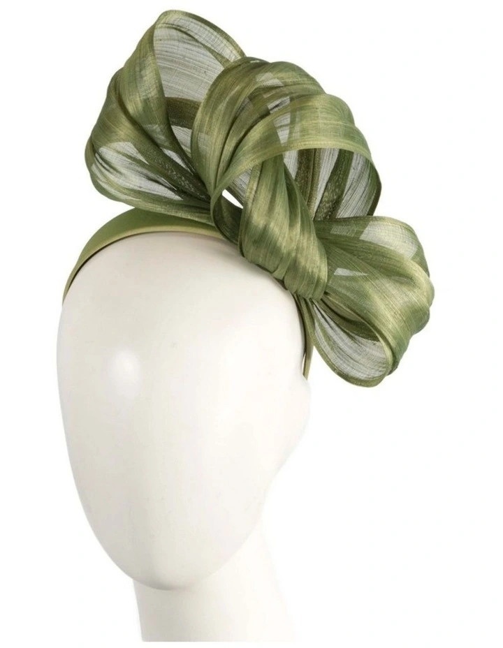 Olive Silk Abaca Fascinator with Sculptural Bow by Fillies Collection S347OL image 2