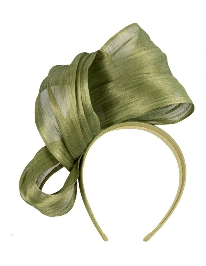 Olive Silk Abaca Fascinator with Sculptural Bow by Fillies Collection S347OL image 4