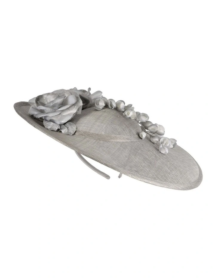 Large silver sinamay fascinator hat with flowers by Max Alexander MA959S image 1