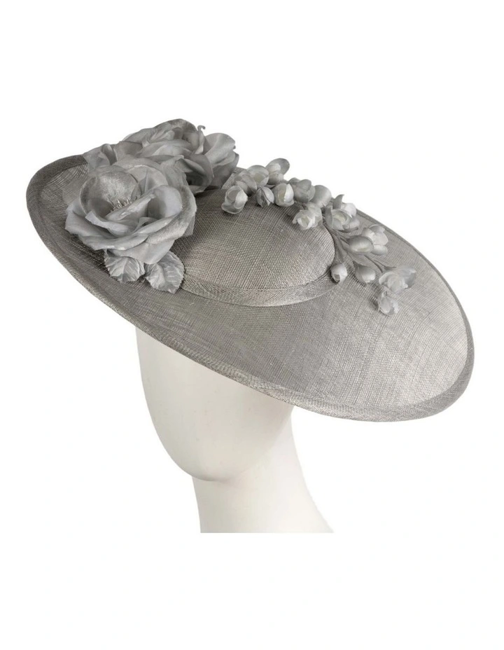 Large silver sinamay fascinator hat with flowers by Max Alexander MA959S image 2