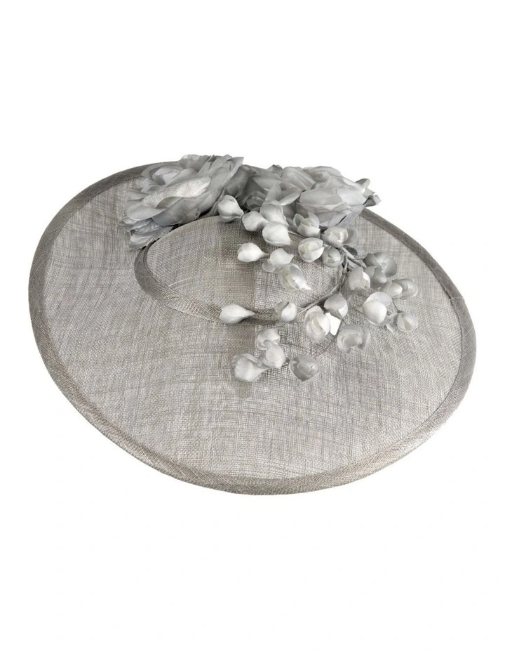 Large silver sinamay fascinator hat with flowers by Max Alexander MA959S image 3