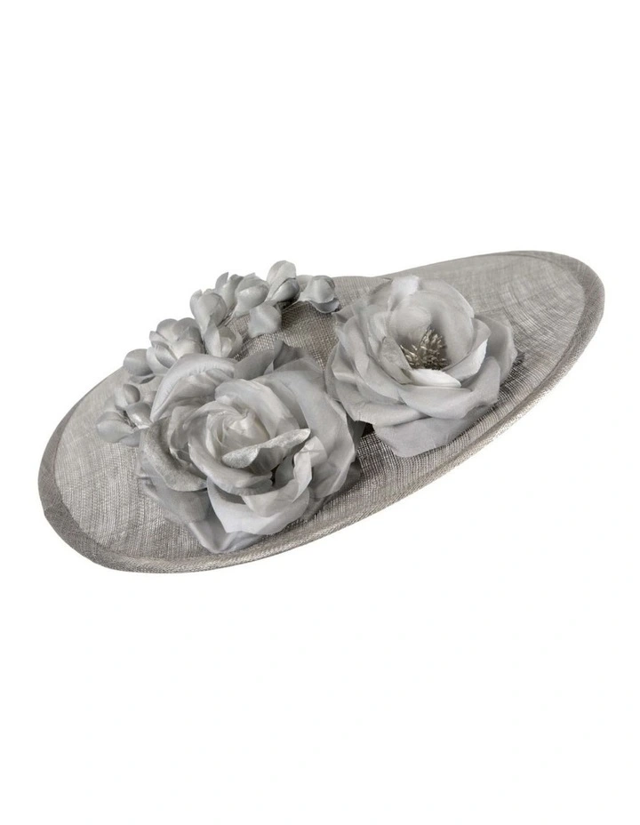 Large silver sinamay fascinator hat with flowers by Max Alexander MA959S image 4