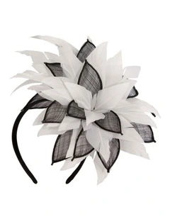 Max Alexander Black & White Feather and Sinamay Flower Fascinator MA937BW