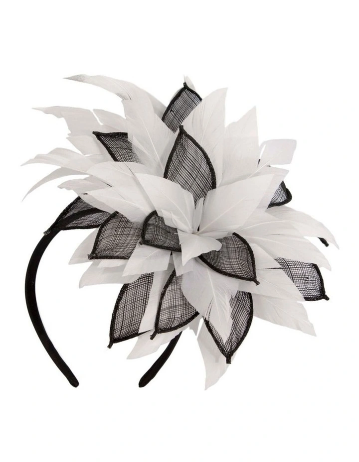 Max Alexander Black & White Feather and Sinamay Flower Fascinator MA937BW image 1