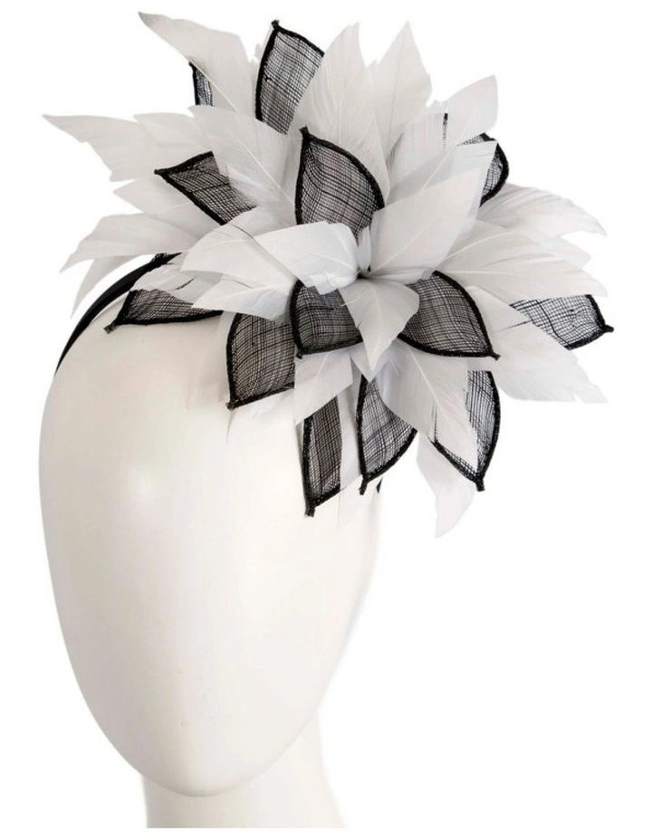 Max Alexander Black & White Feather and Sinamay Flower Fascinator MA937BW image 2