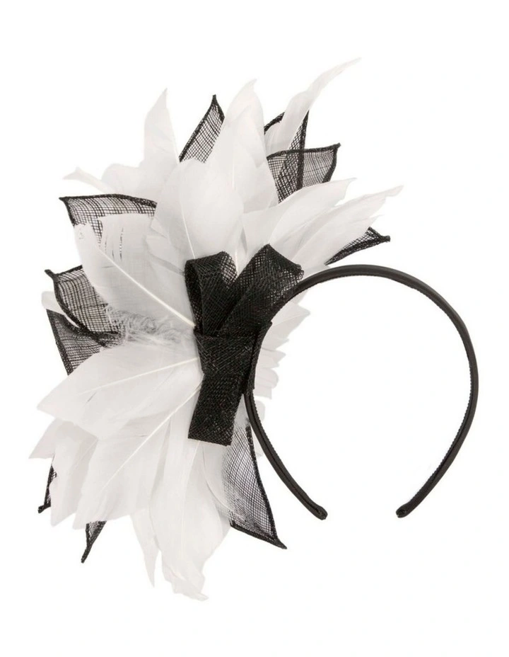 Max Alexander Black & White Feather and Sinamay Flower Fascinator MA937BW image 4