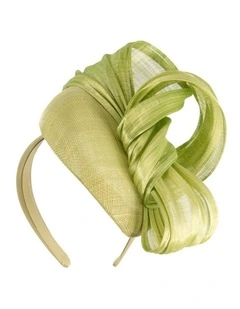 Lime pillbox fascinator with silk abaca bow by Fillies Collection S307LM