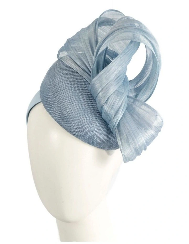 Corn Blue pillbox fascinator with silk abaca bow by Fillies Collection S307CBL image 2