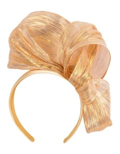 Gold Silk Abaca Sculptural Bow Fascinator by Fillies Collection S347GLD