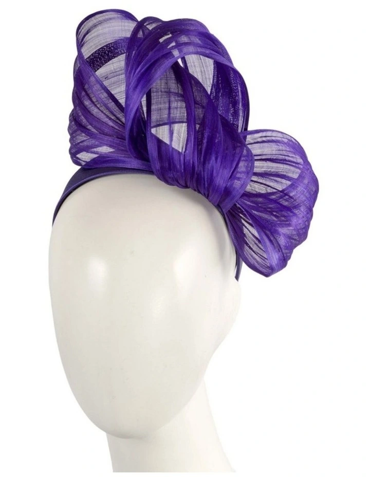 Purple Silk Abaca Sculptural Bow Fascinator by Fillies Collection S347PR image 2