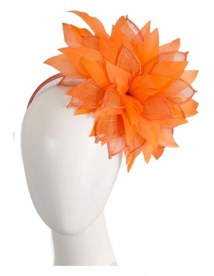 Max Alexander orange feather and sinamay flower fascinator MA937OR image 2
