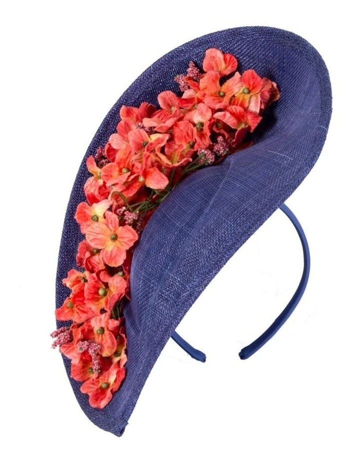 Max Alexander large navy and coral sinamay fascinator MA906RBC image 1