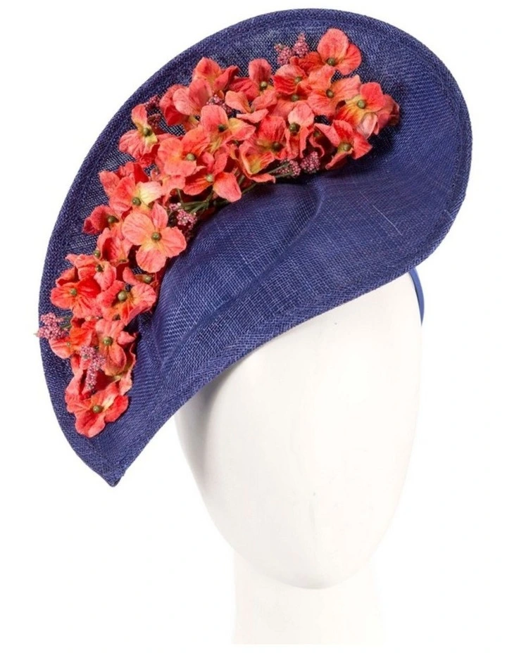 Max Alexander large navy and coral sinamay fascinator MA906RBC image 2