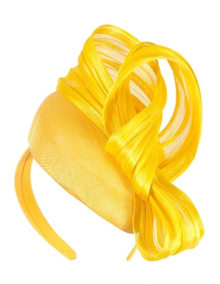 Yellow pillbox fascinator with silk abaca bow by Fillies Collection S307Y image 1