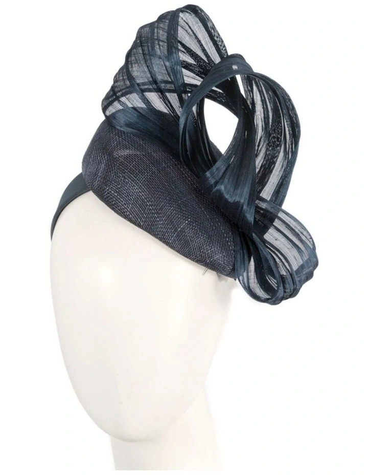 Fillies Collection navy pillbox fascinator with silk abaca bow S307N image 2
