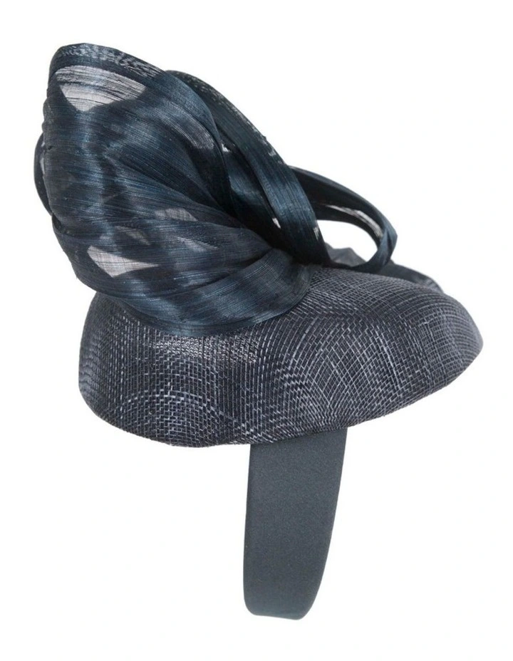 Fillies Collection navy pillbox fascinator with silk abaca bow S307N image 4
