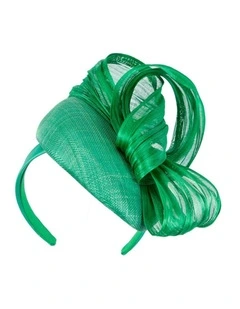 Fillies Collection emerald green pillbox fascinator with silk abaca bow S307GRN