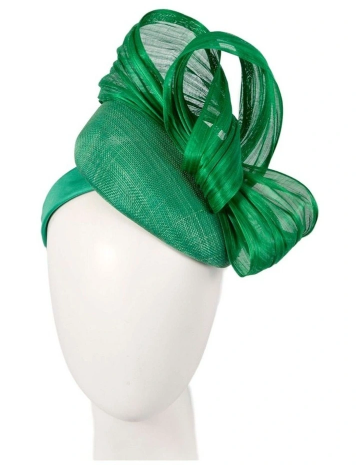 Fillies Collection emerald green pillbox fascinator with silk abaca bow S307GRN image 2