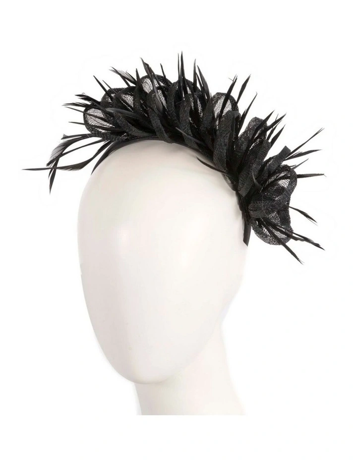 Max Alexander black sinamay and feather fascinator MA945B image 2