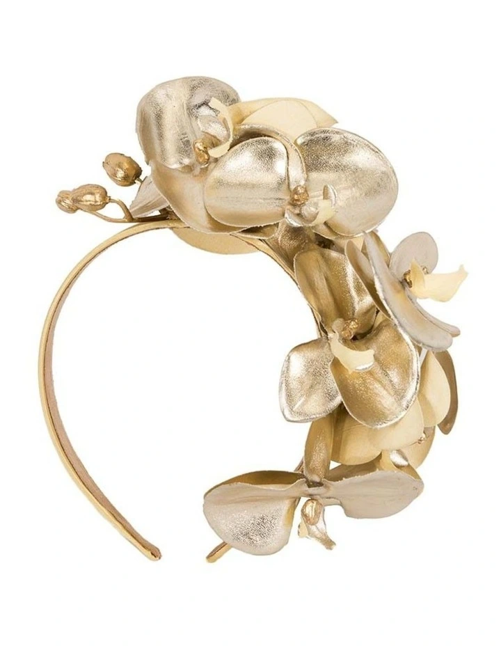 Cupids Millinery gold PU leather orchid headband S287G image 3