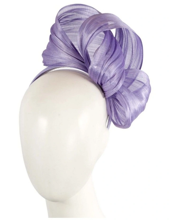 Lilac Silk Abaca Fascinator with Sculptural Bow by Fillies Collection S347LI image 2