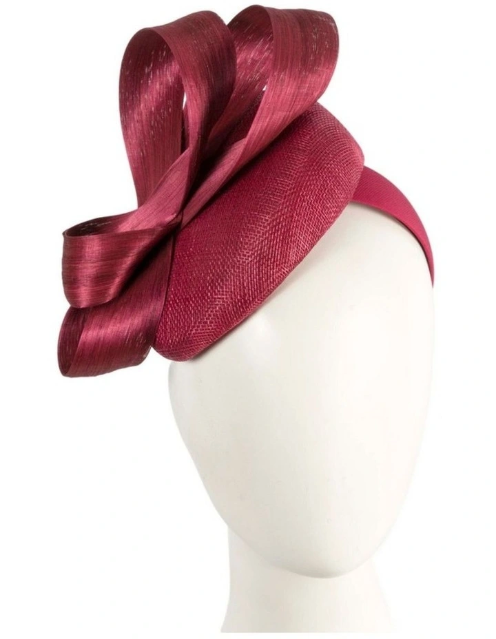 Wine Pillbox Fascinator with Silk Abaca Bow by Fillies Collection S348W image 2