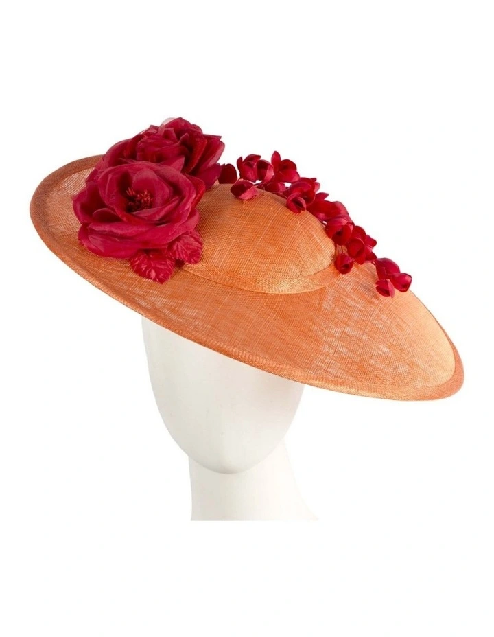 Max Alexander large orange sinamay hatinator with red flowers MA959ORR image 2