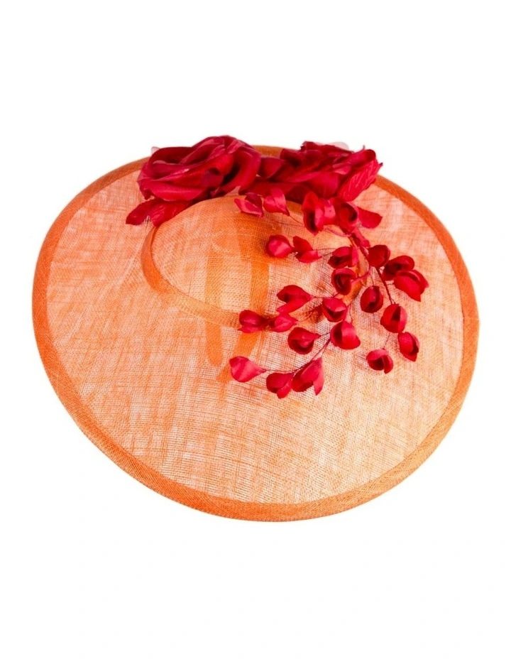 Max Alexander large orange sinamay hatinator with red flowers MA959ORR image 3
