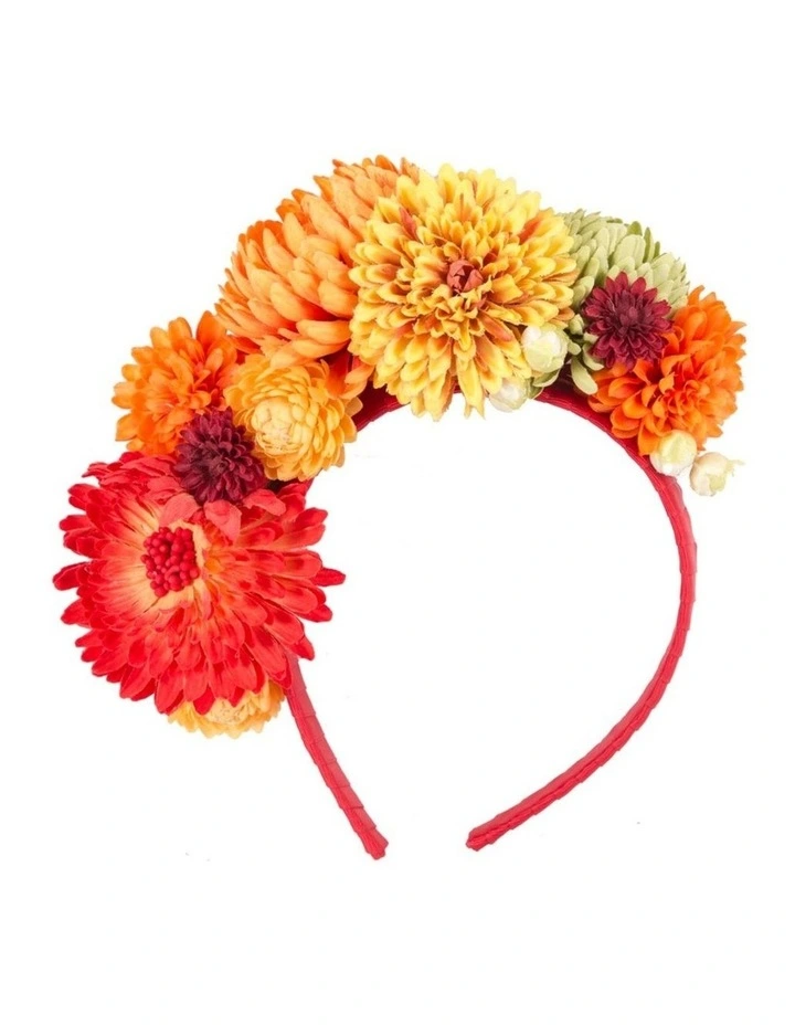 Max Alexander multi-tone orange astra flower fascinator headband MA910OR image 1