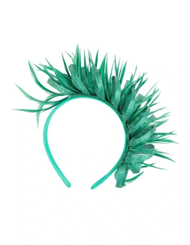 Max Alexander green sinamay fascinator with feathers MA945GRN image 1