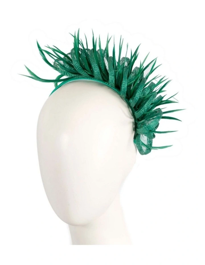 Max Alexander green sinamay fascinator with feathers MA945GRN image 2