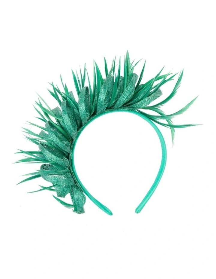 Max Alexander green sinamay fascinator with feathers MA945GRN image 4