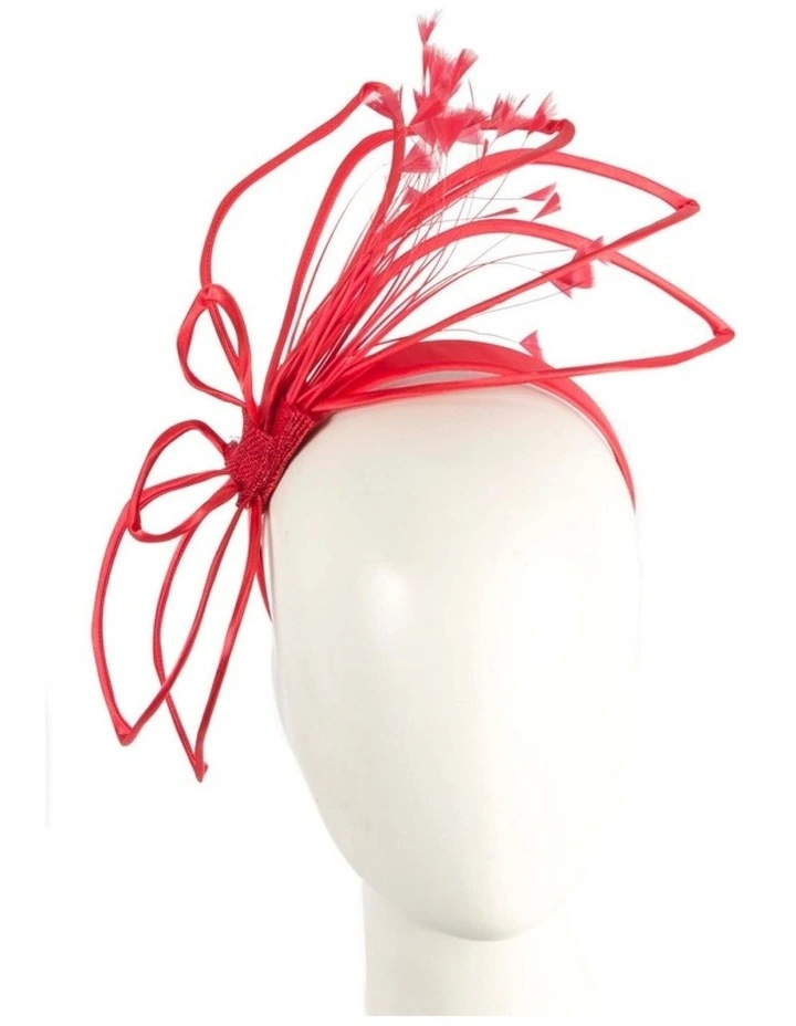Max Alexander thin red fascinator with feathers MA975R image 2
